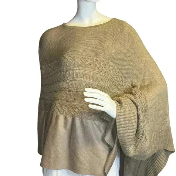 Chicos sueded trim knit poncho tan brown asymmetrical size xl. - Picture 2 of 11